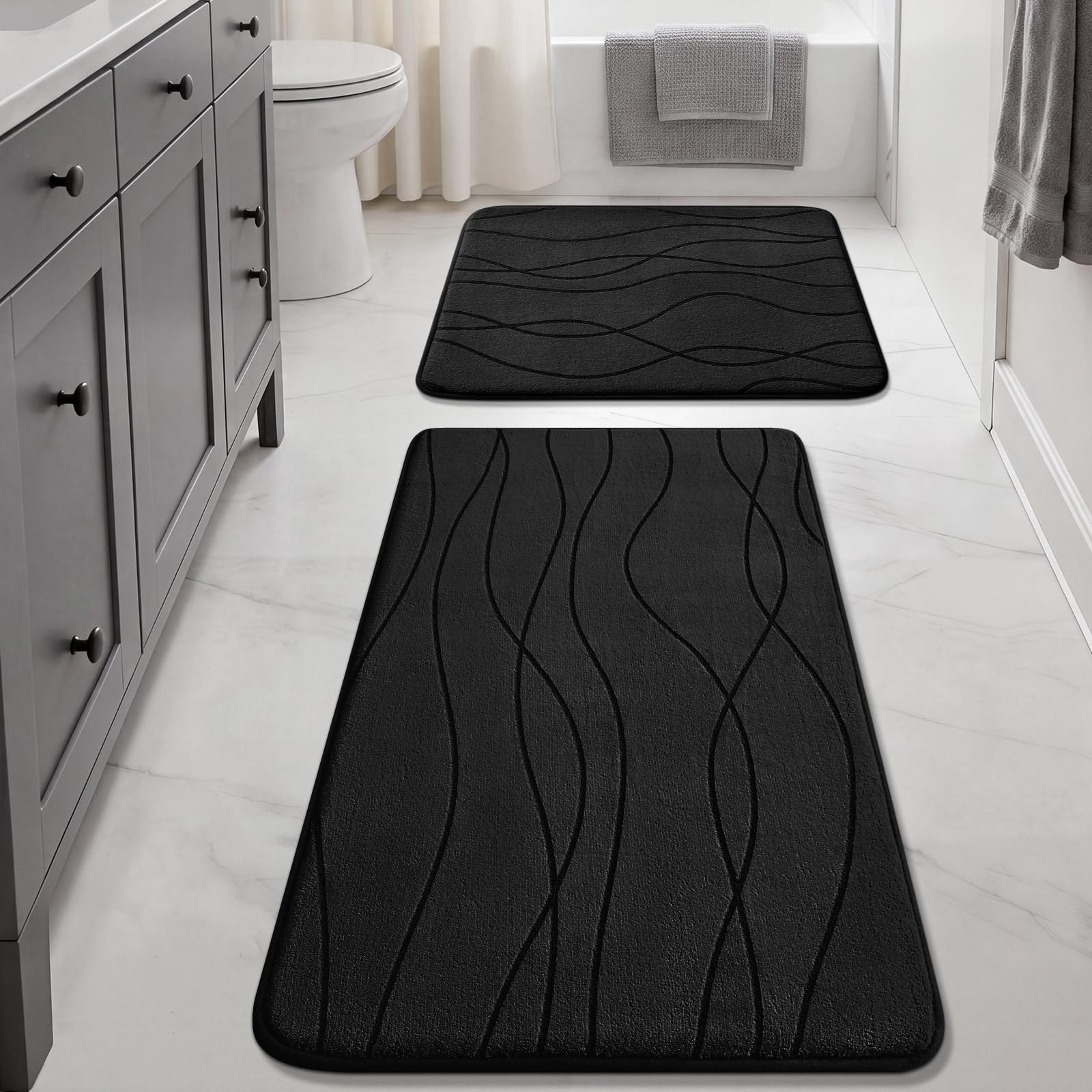YIHOUSE Memory Foam Grey Bathroom Rug Sets 5 Piece, Ultra Absorbent Bath Mat for Bathroom - Non-Slip Machine Washable & Dry Quickly, 5 Piece Bathroom Mat Set, Dark Grey