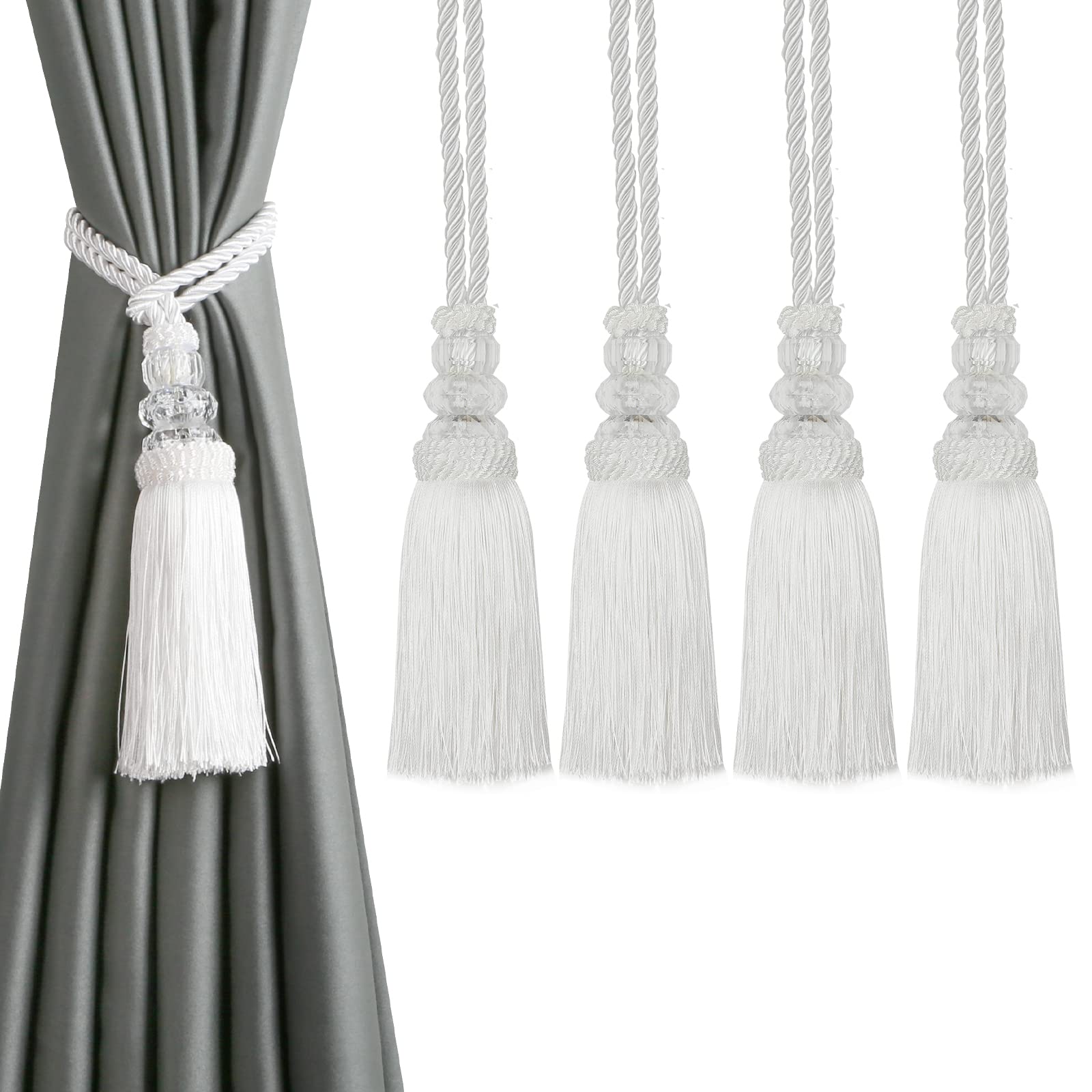 6 Pack Curtain Tiebacks with Tassel, Outdoor Elegant Decorative Curtain Holdback,Modern Rope Window Curtain Ties Backs for Draperies (6, Gold)