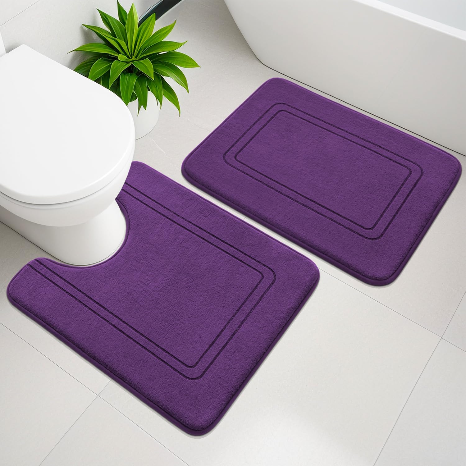 YIHOUSE Memory Foam Bath Mat Set, Bathroom Rugs Sets 3 Pieces, Non Slip Bath Mats for Bathroom, Super Soft and Water Absorbent Bath Rug Set, Machine Washable U Shape Toilet Rug,Beige