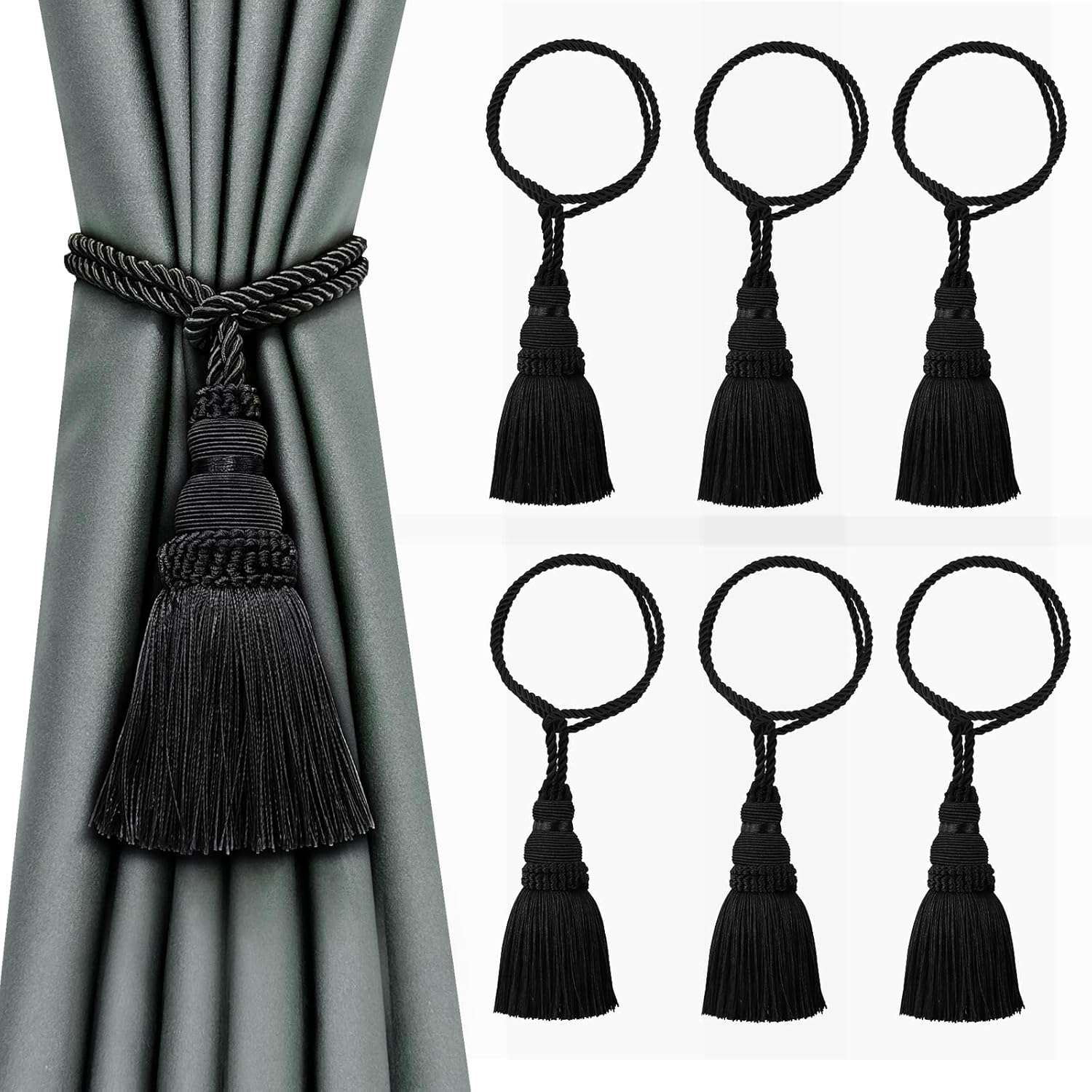 6 Pack Curtain Tie Backs Rope Tassels for Curtains Drape tiebacks Handmade Outdoor Home and Outdoor Decorative (Mix Blue, 6p)