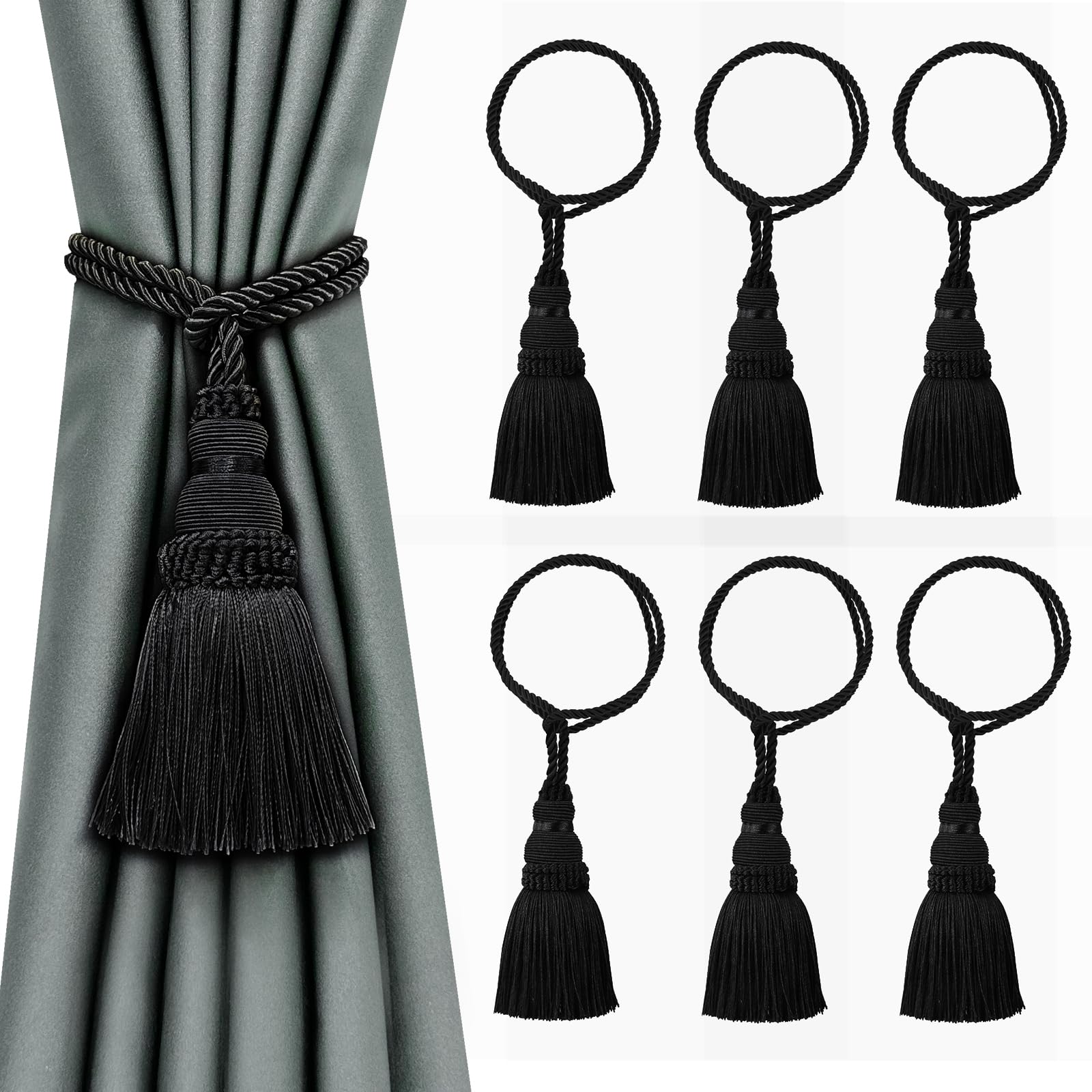 6 Pack Curtain Tie Backs Rope Tassels for Curtains Drape tiebacks Handmade Outdoor Home and Outdoor Decorative (Mix Blue, 6p)