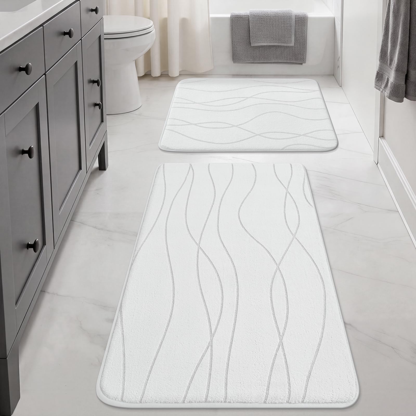 YIHOUSE Memory Foam Grey Bathroom Rug Sets 5 Piece, Ultra Absorbent Bath Mat for Bathroom - Non-Slip Machine Washable & Dry Quickly, 5 Piece Bathroom Mat Set, Dark Grey