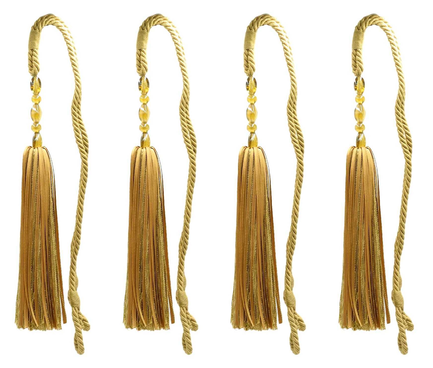 DÉCOPRO Contemporary Small Beaded Tassel Tieback with elaborately Handcrafted Seed Bead Design Tassel Length 7 1/2" (19cm) 27" Spread (68.5cm) # TBC075 Tan Beige #814 (Light Tan Beige) Pack of 4