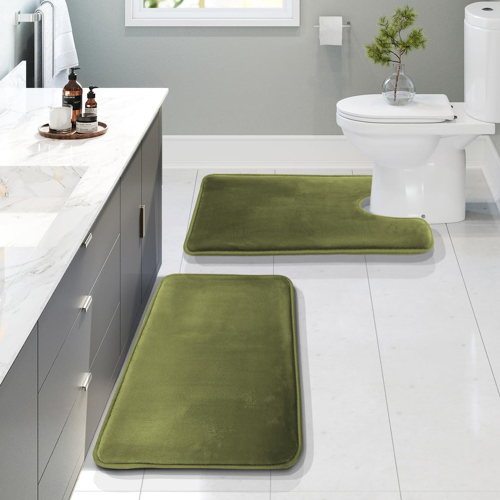Clara Clark 3 Piece Bathroom Rugs Bath Mat Set, Velvet Memory Foam Bath Mats for Bathroom - Non-Slip, PVC Backing Bath Rugs, Washable - Dries Quickly, Grey