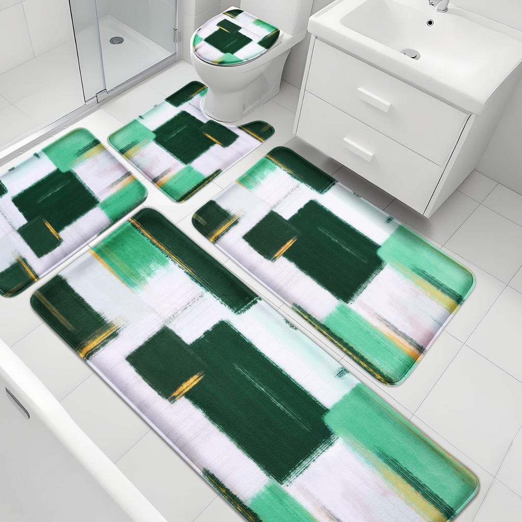 XLHOMO Orange Memory Foam Bathroom Rug Sets 5 Piece, Absorbent Non-Slip Bath Mat with Toilet Lid Cover for Bathroom, Extra Thick Water Absorbent Orange Bath Rugs for Tub, Toilet and Floor