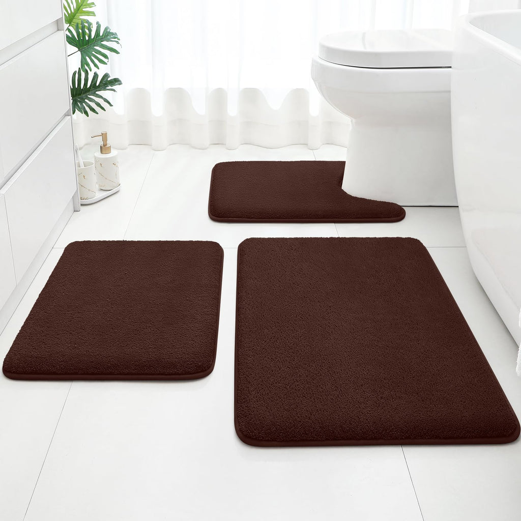 HOMEIDEAS Upgraded Bathroom Rugs Set 3 Piece, Extra Thick Absorbent Soft Memory Foam, Washable Toilet Bath Mat (Grey,17"x24"+20"x32"+U Shape 20"x24")