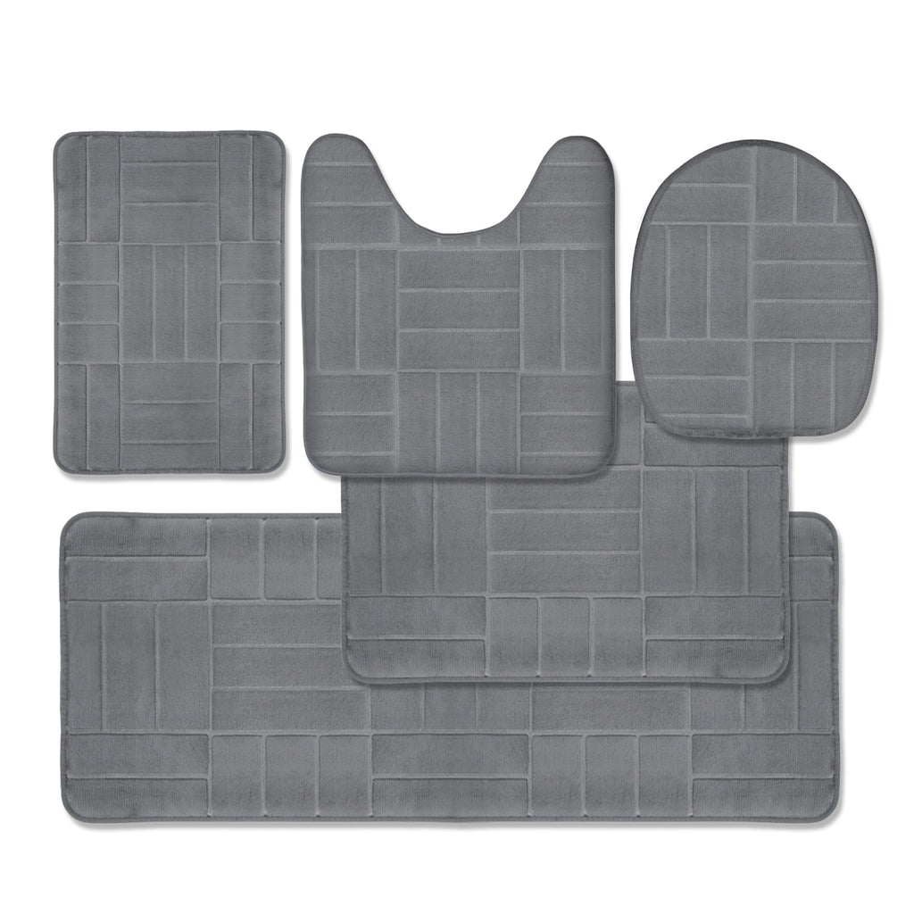 Bathroom Rug Set 5 Piece - Memory Foam Bathroom Mat Set, Soft and Comfortable, Non-Slip Thick Absorbent Bath Mats, Machine Washable, Beige