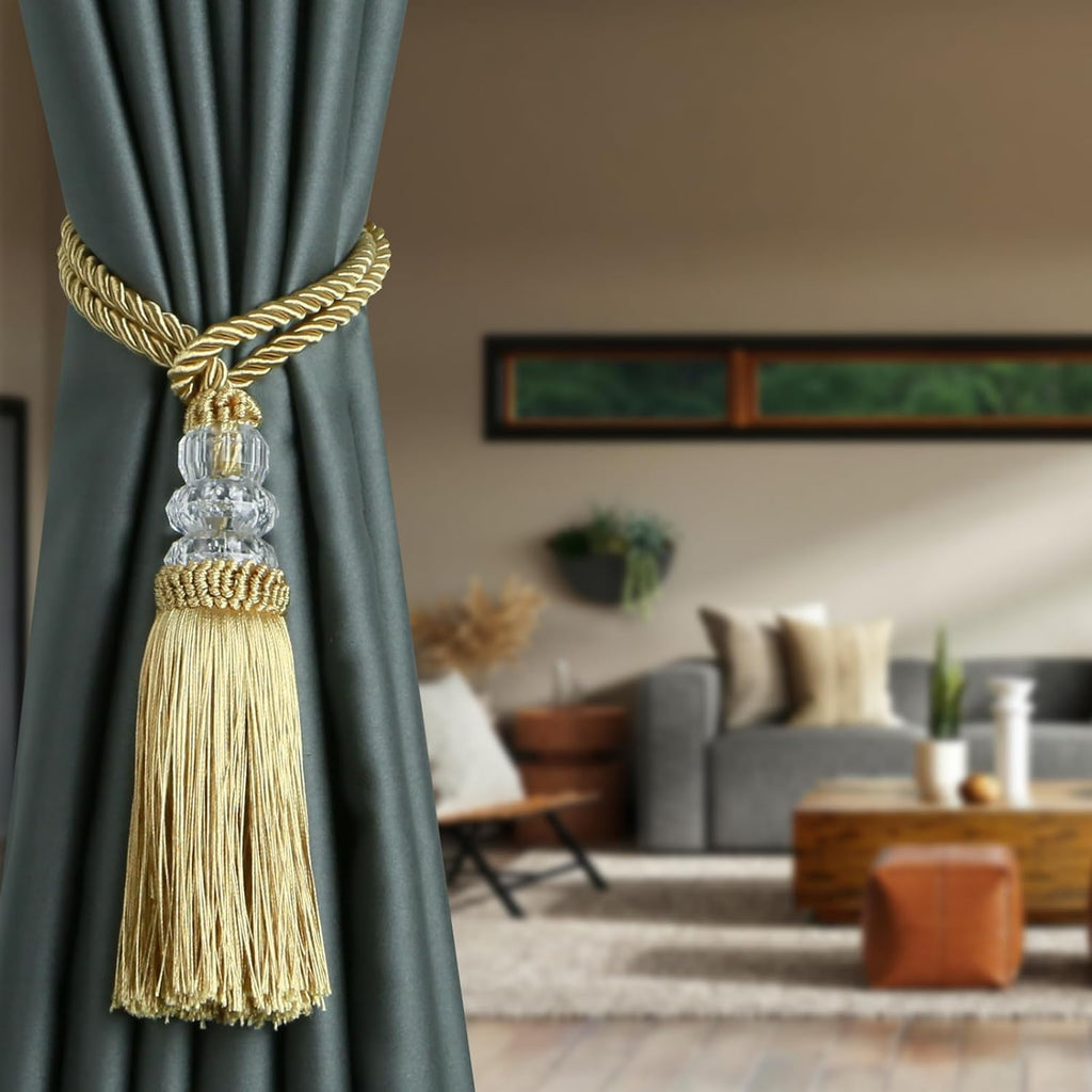 6 Pack Curtain Tiebacks with Tassel, Outdoor Elegant Decorative Curtain Holdback,Modern Rope Window Curtain Ties Backs for Draperies (6, Gold)