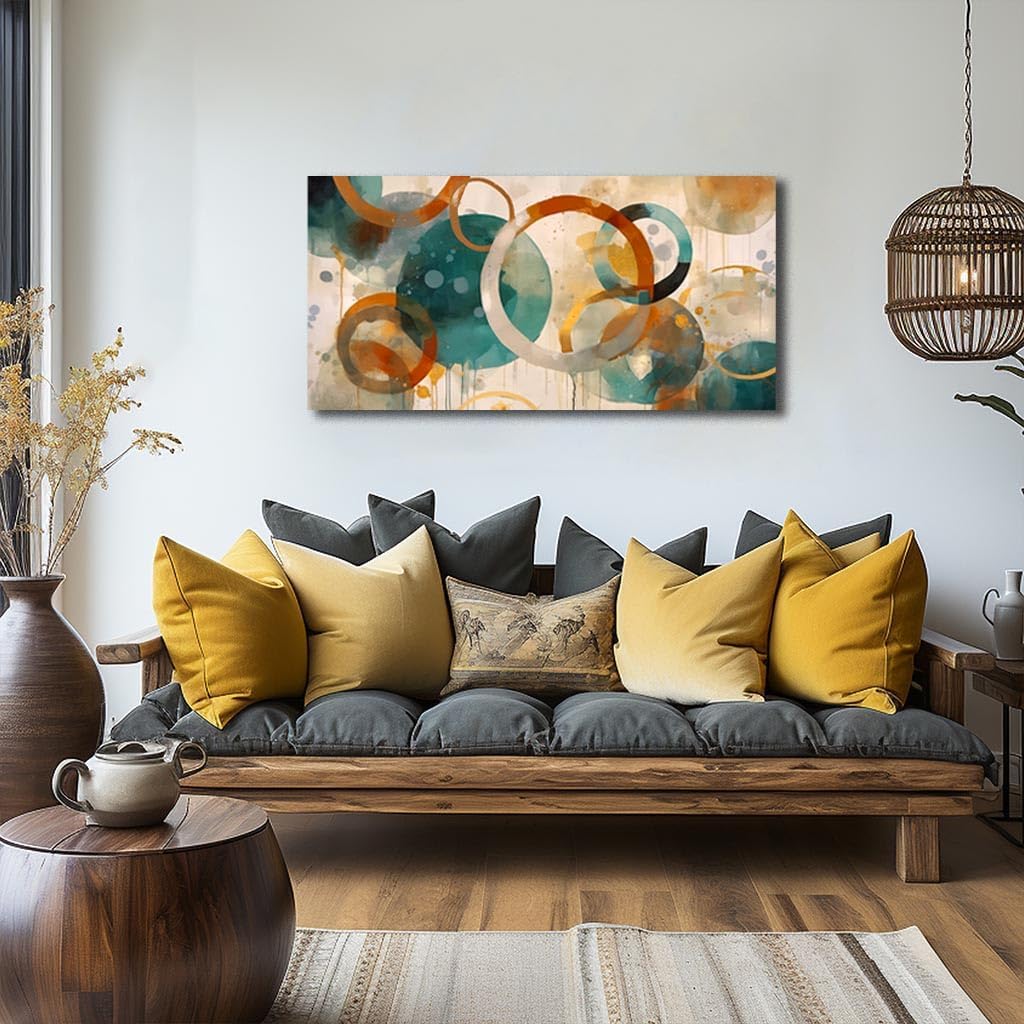 CANEITO Abstract Wall Art for Living Room, Circle Canvas Wall-Decor for Bedroom, Geometric Print Artwork, Size 40 x 20 Inches