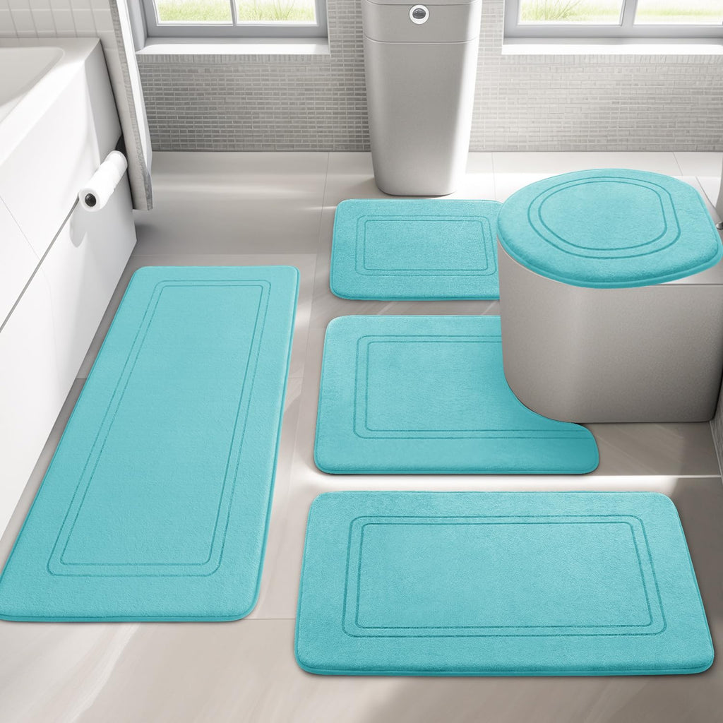 YIHOUSE Memory Foam Bath Mat Set, Bathroom Rugs Sets 3 Pieces, Non Slip Bath Mats for Bathroom, Super Soft and Water Absorbent Bath Rug Set, Machine Washable U Shape Toilet Rug,Beige