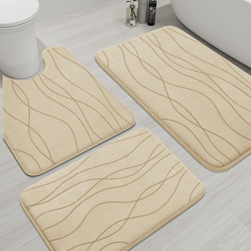 YIHOUSE Memory Foam Grey Bathroom Rug Sets 5 Piece, Ultra Absorbent Bath Mat for Bathroom - Non-Slip Machine Washable & Dry Quickly, 5 Piece Bathroom Mat Set, Dark Grey