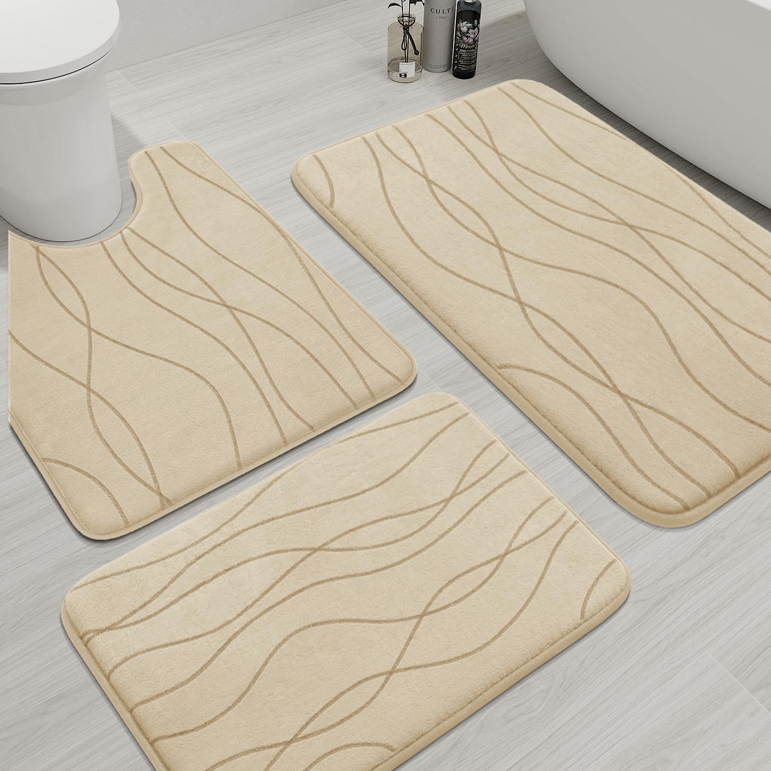 YIHOUSE Memory Foam Grey Bathroom Rug Sets 5 Piece, Ultra Absorbent Bath Mat for Bathroom - Non-Slip Machine Washable & Dry Quickly, 5 Piece Bathroom Mat Set, Dark Grey