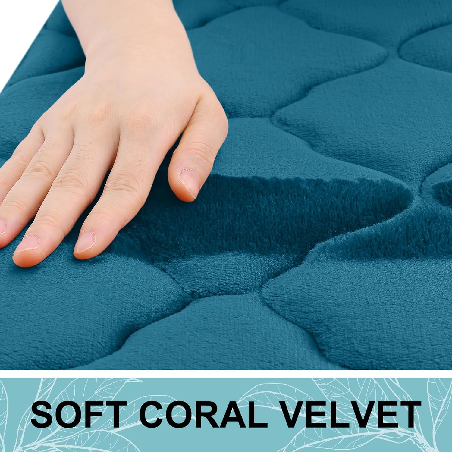 OLANLY Memory Foam Bath Mat Set of 3 Piece, Bathroom Rugs and Toilet Rug U-Shaped, Ultra Soft and Absorbent, Comfortable, Non-Slip, Machine Washable, Shower and Home Decor Accessories, Peacock Blue