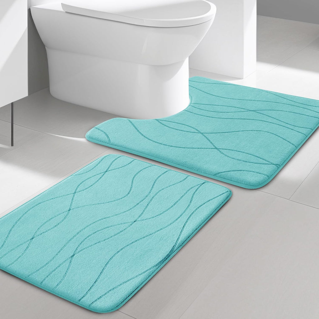YIHOUSE Memory Foam Grey Bathroom Rug Sets 5 Piece, Ultra Absorbent Bath Mat for Bathroom - Non-Slip Machine Washable & Dry Quickly, 5 Piece Bathroom Mat Set, Dark Grey