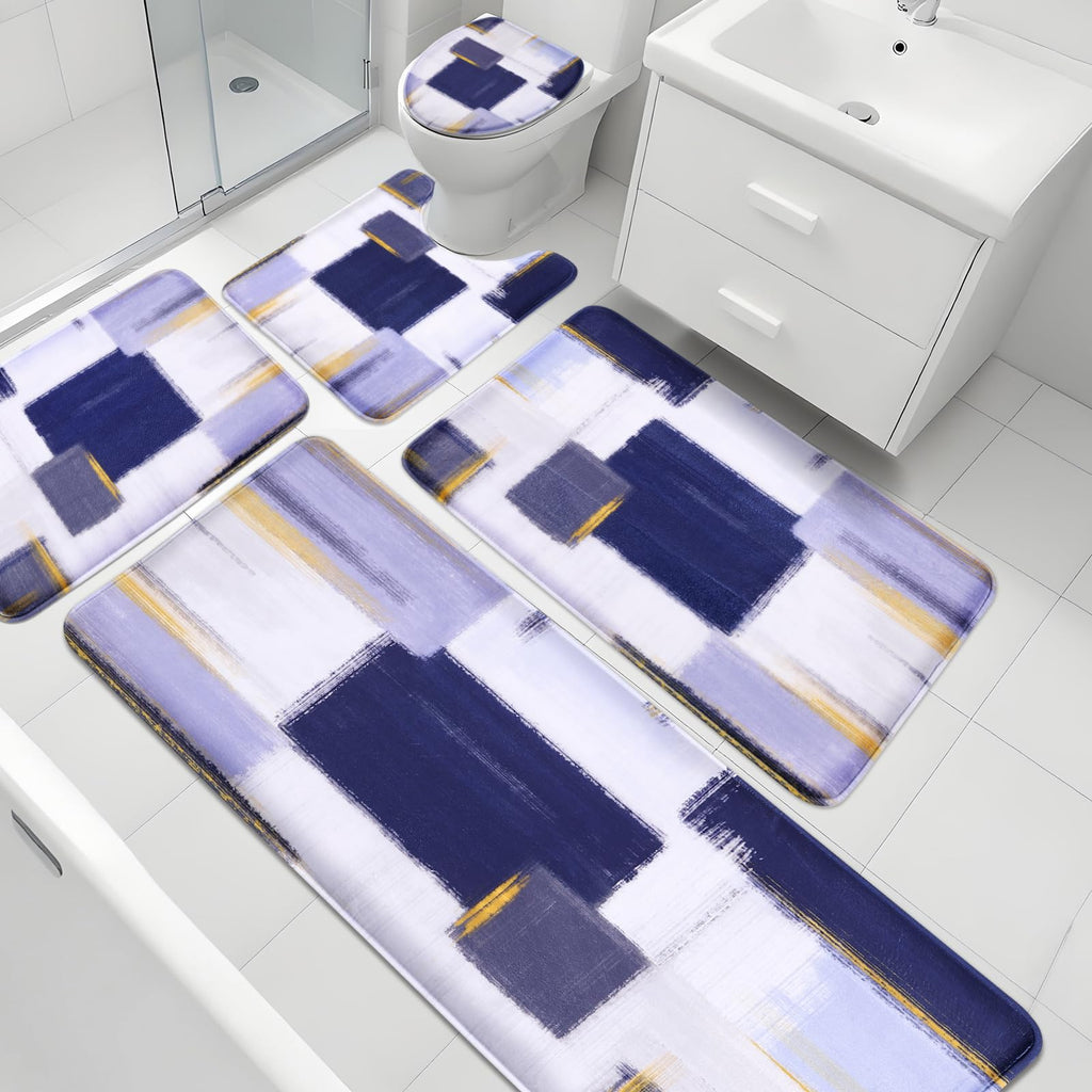 XLHOMO Orange Memory Foam Bathroom Rug Sets 5 Piece, Absorbent Non-Slip Bath Mat with Toilet Lid Cover for Bathroom, Extra Thick Water Absorbent Orange Bath Rugs for Tub, Toilet and Floor