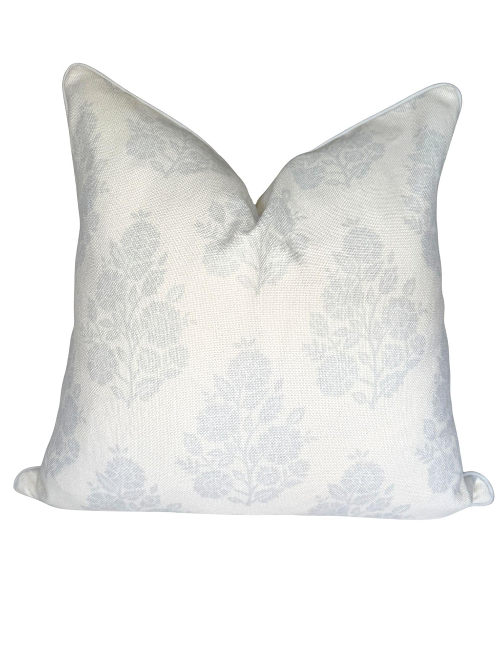Jillien Harbor “The Naples” Floral Block Print Pillow Cover – Grey and White Blue Decorative Throw Pillow Cover – Grandmillennial Home Decor, 20" x 20"
