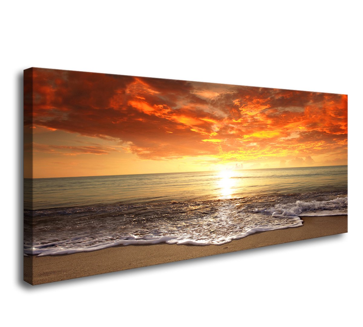 Baisuart S02250 Canvas Prints Wall Art Beach Sunset Ocean Waves Nature Pictures Stretched Canvas Wooden Framed for living Room Bedroom and Office
