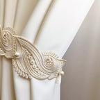 2 Pcs Lace Curtain Tiebacks, Handcrafted Embroidered Curtain Holdbacks for Elegant Home Decor, Romantic French Style Curtain Holders for Living Room or Bedroom (Champagne)