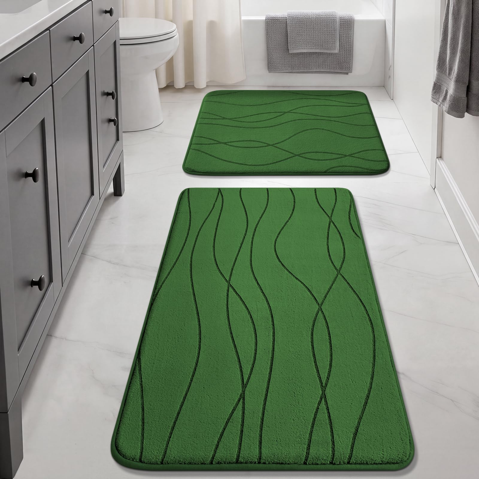 YIHOUSE Memory Foam Grey Bathroom Rug Sets 5 Piece, Ultra Absorbent Bath Mat for Bathroom - Non-Slip Machine Washable & Dry Quickly, 5 Piece Bathroom Mat Set, Dark Grey