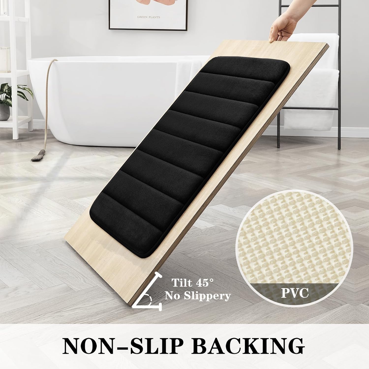 Black Memory Foam Bath Rug 3 Piece Set, Soft Absorbent Non-Slip & Washable