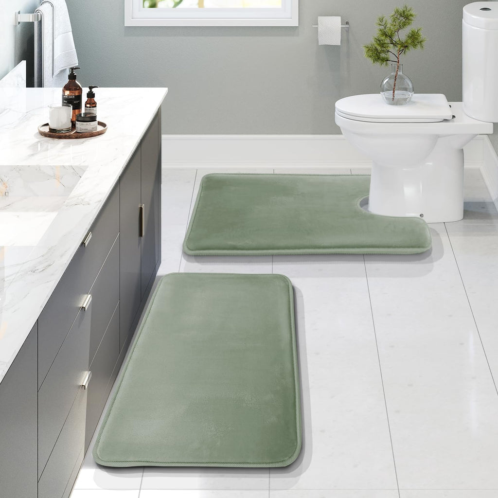 Clara Clark 3 Piece Bathroom Rugs Bath Mat Set, Velvet Memory Foam Bath Mats for Bathroom - Non-Slip, PVC Backing Bath Rugs, Washable - Dries Quickly, Grey