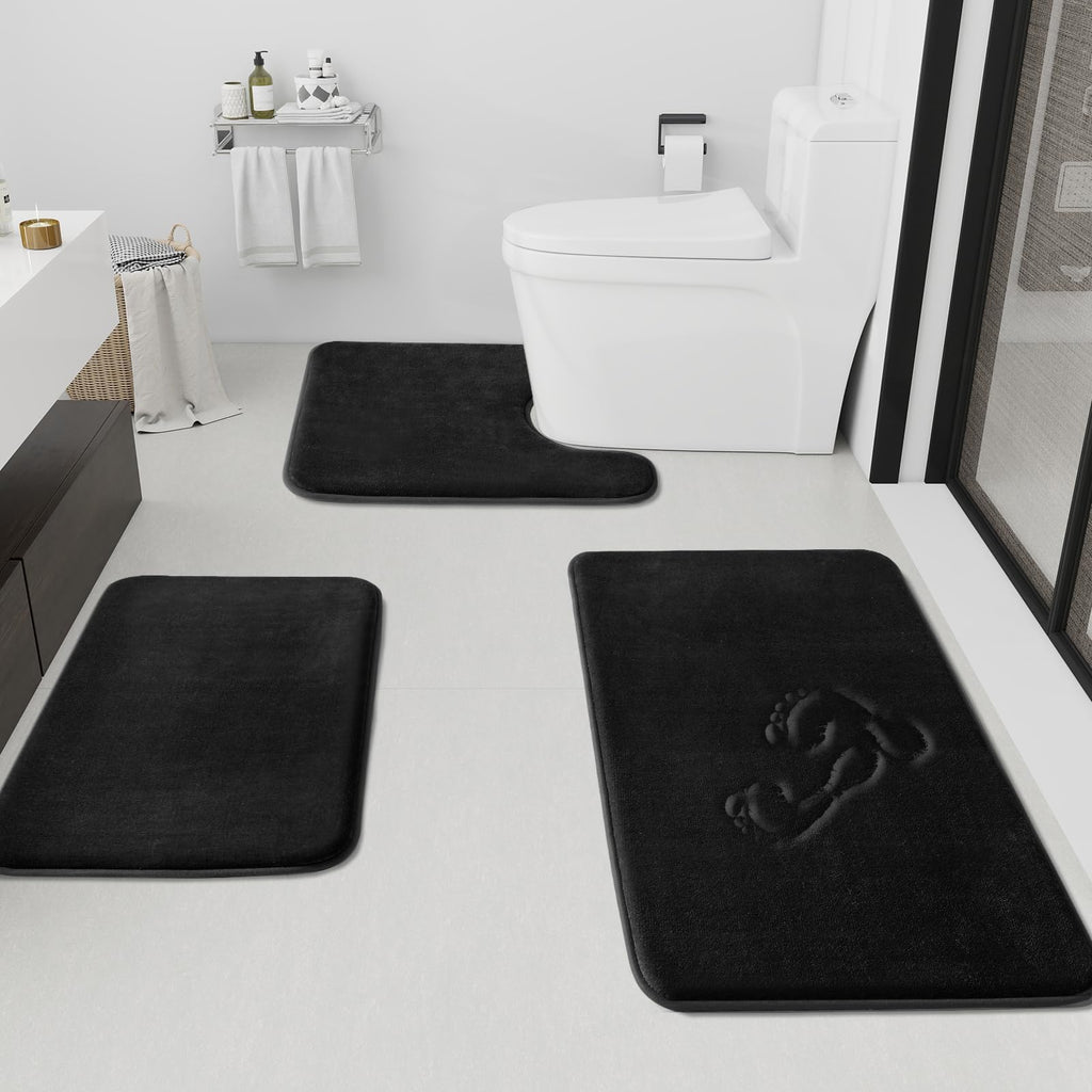 HUXMEYSON Bathroom Rugs Sets 3 Piece, Non-Slip & Quick Dry Bath Mat Set, Ultra Soft Velvet Bath Rugs for Bathroom, Toilet and Shower Floor, Grey Green