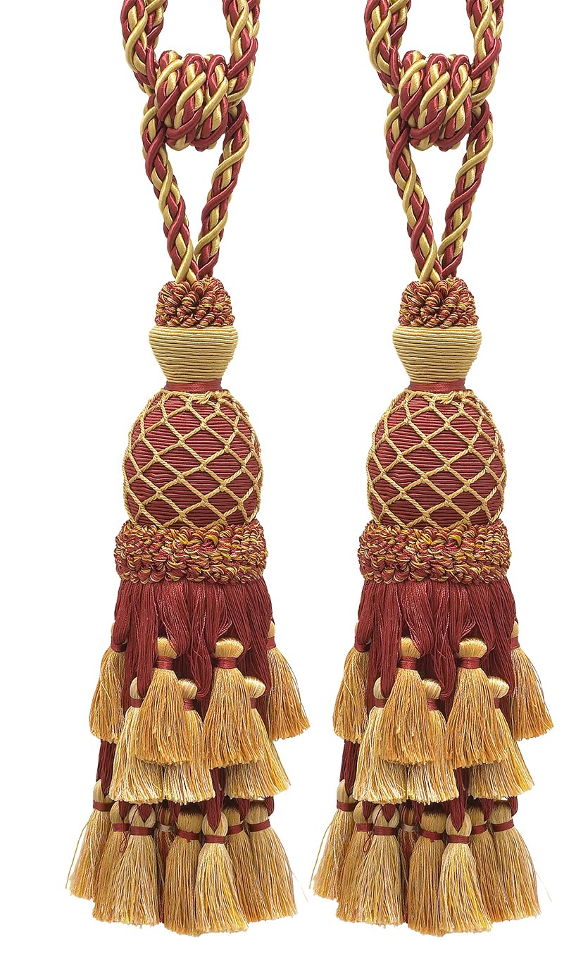 DÉCOPRO Lavish Large Curtain & Drapery, Hand Crafted Tassel Tieback, Tassel Length 11" (27.5cm), 34" (86cm) # TBIL1, Nautical Gold #1152 (Light Gold, Yellow Gold, Navy Blue) Set of 4