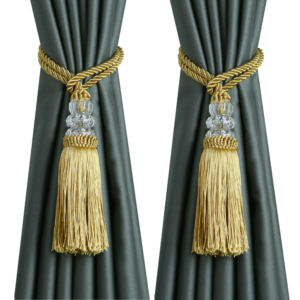 6 Pack Curtain Tiebacks with Tassel, Outdoor Elegant Decorative Curtain Holdback,Modern Rope Window Curtain Ties Backs for Draperies (6, Gold)