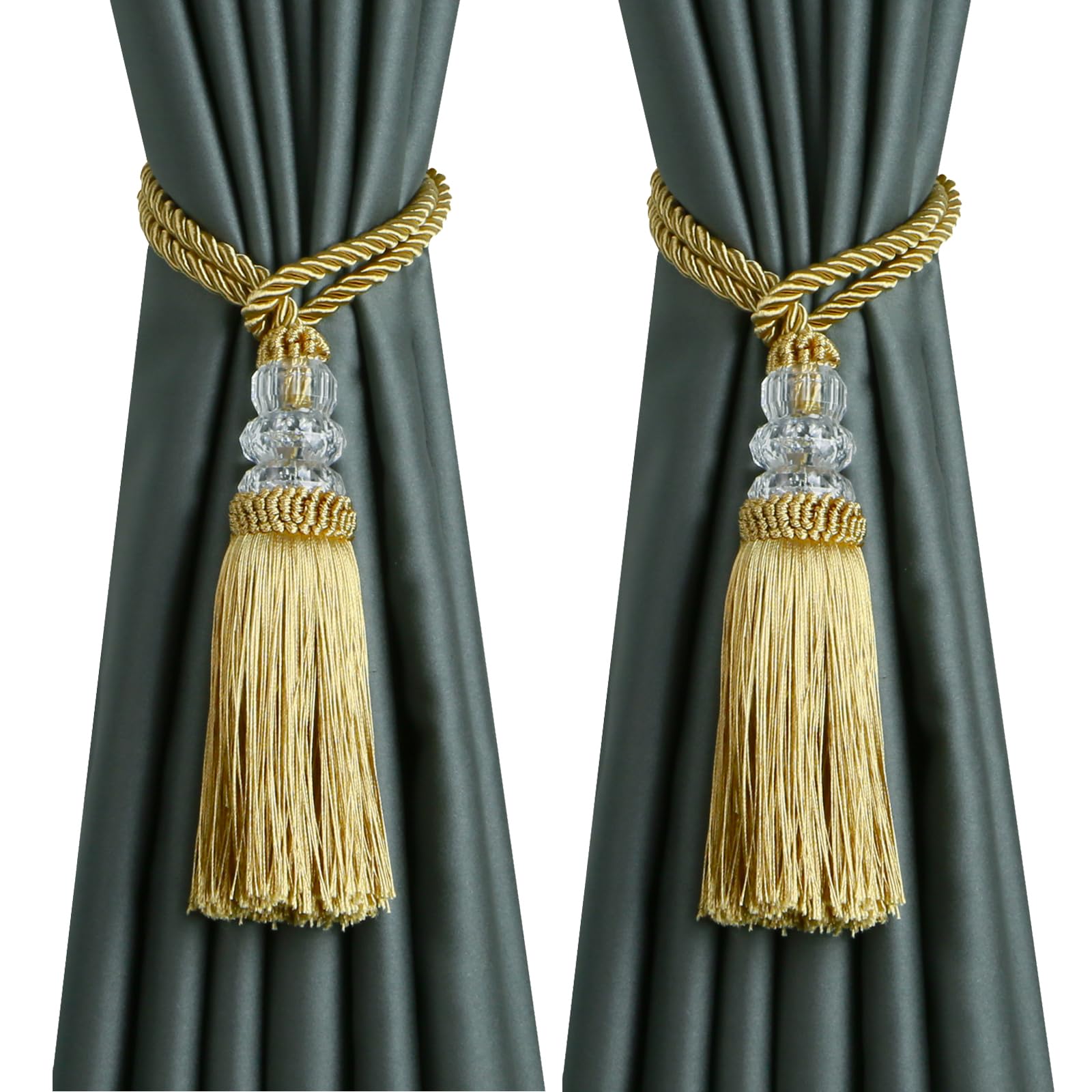 6 Pack Curtain Tiebacks with Tassel, Outdoor Elegant Decorative Curtain Holdback,Modern Rope Window Curtain Ties Backs for Draperies (6, Gold)