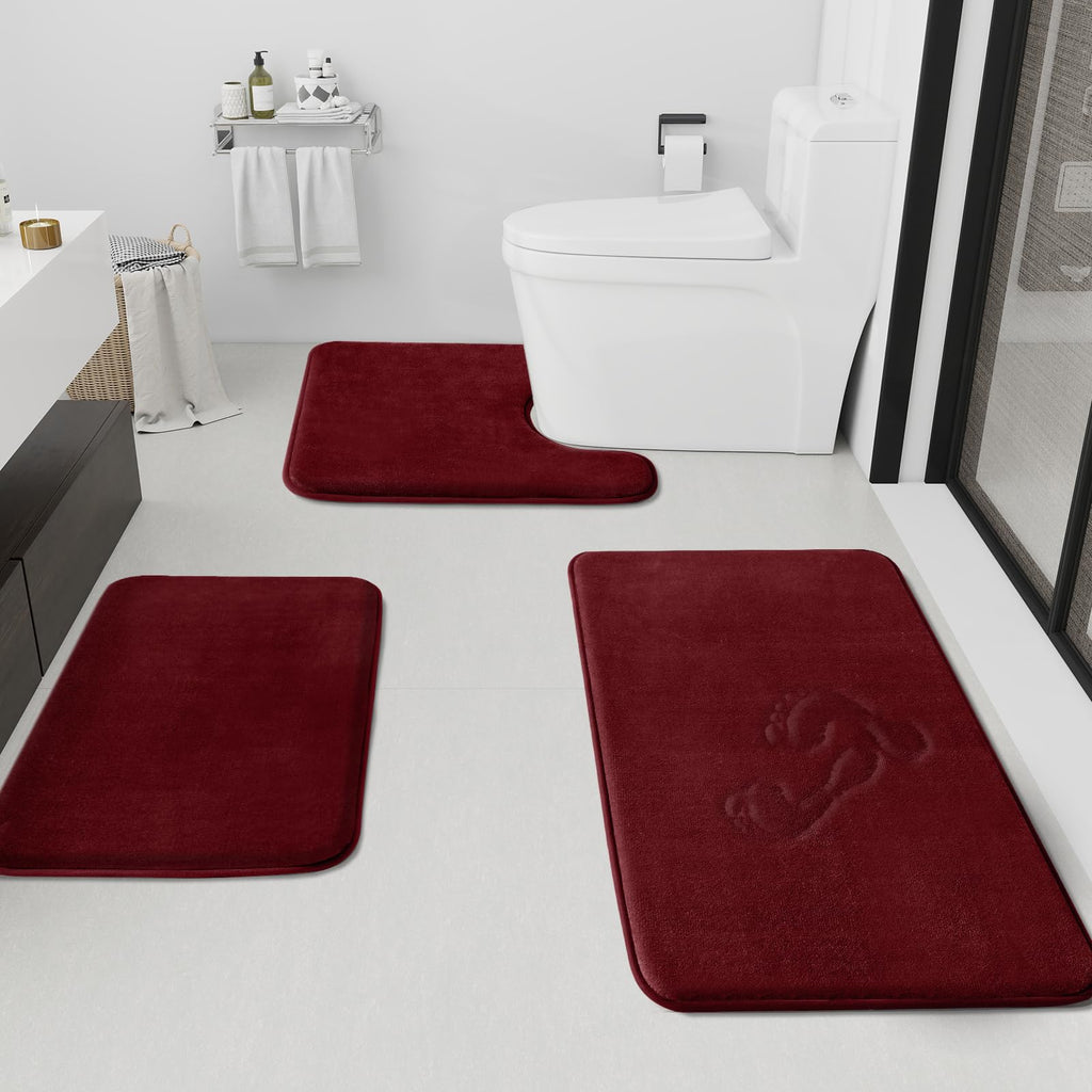 HUXMEYSON Bathroom Rugs Sets 3 Piece, Non-Slip & Quick Dry Bath Mat Set, Ultra Soft Velvet Bath Rugs for Bathroom, Toilet and Shower Floor, Grey Green