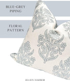 Jillien Harbor “The Naples” Floral Block Print Pillow Cover – Grey and White Blue Decorative Throw Pillow Cover – Grandmillennial Home Decor, 20" x 20"