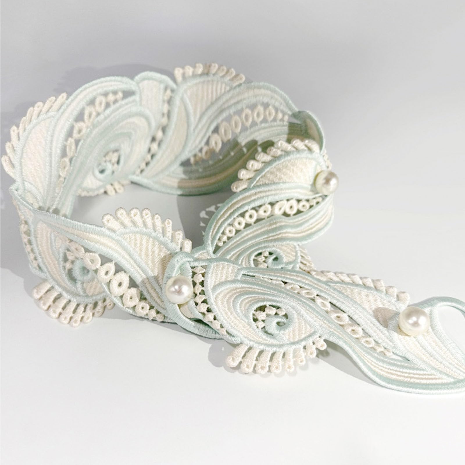 2 Pcs Lace Curtain Tiebacks, Handcrafted Embroidered Curtain Holdbacks for Elegant Home Decor, Romantic French Style Curtain Holders for Living Room or Bedroom (Champagne)