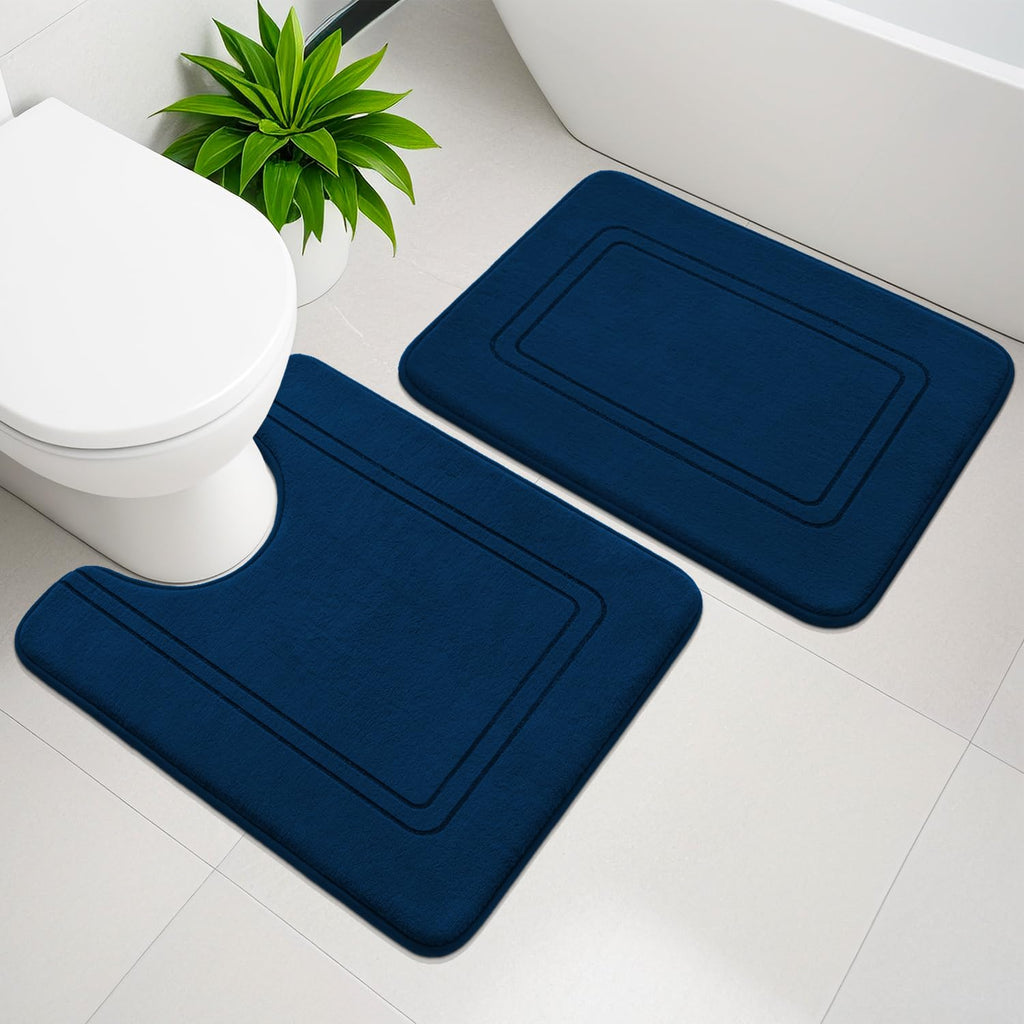 YIHOUSE Memory Foam Bath Mat Set, Bathroom Rugs Sets 3 Pieces, Non Slip Bath Mats for Bathroom, Super Soft and Water Absorbent Bath Rug Set, Machine Washable U Shape Toilet Rug,Beige