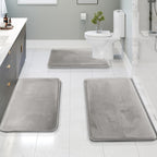 Clara Clark 3 Piece Bathroom Rugs Bath Mat Set, Velvet Memory Foam Bath Mats for Bathroom - Non-Slip, PVC Backing Bath Rugs, Washable - Dries Quickly, Grey