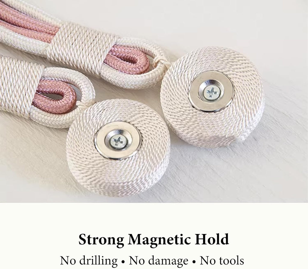 Magnetic Curtain Tiebacks Extra Long 22.4 Inches – Premium Velvet Rope with Strong Neodymium Magnets, No Drill Decorative Holdbacks for Heavy Curtains, Set of 2 (Champagne)