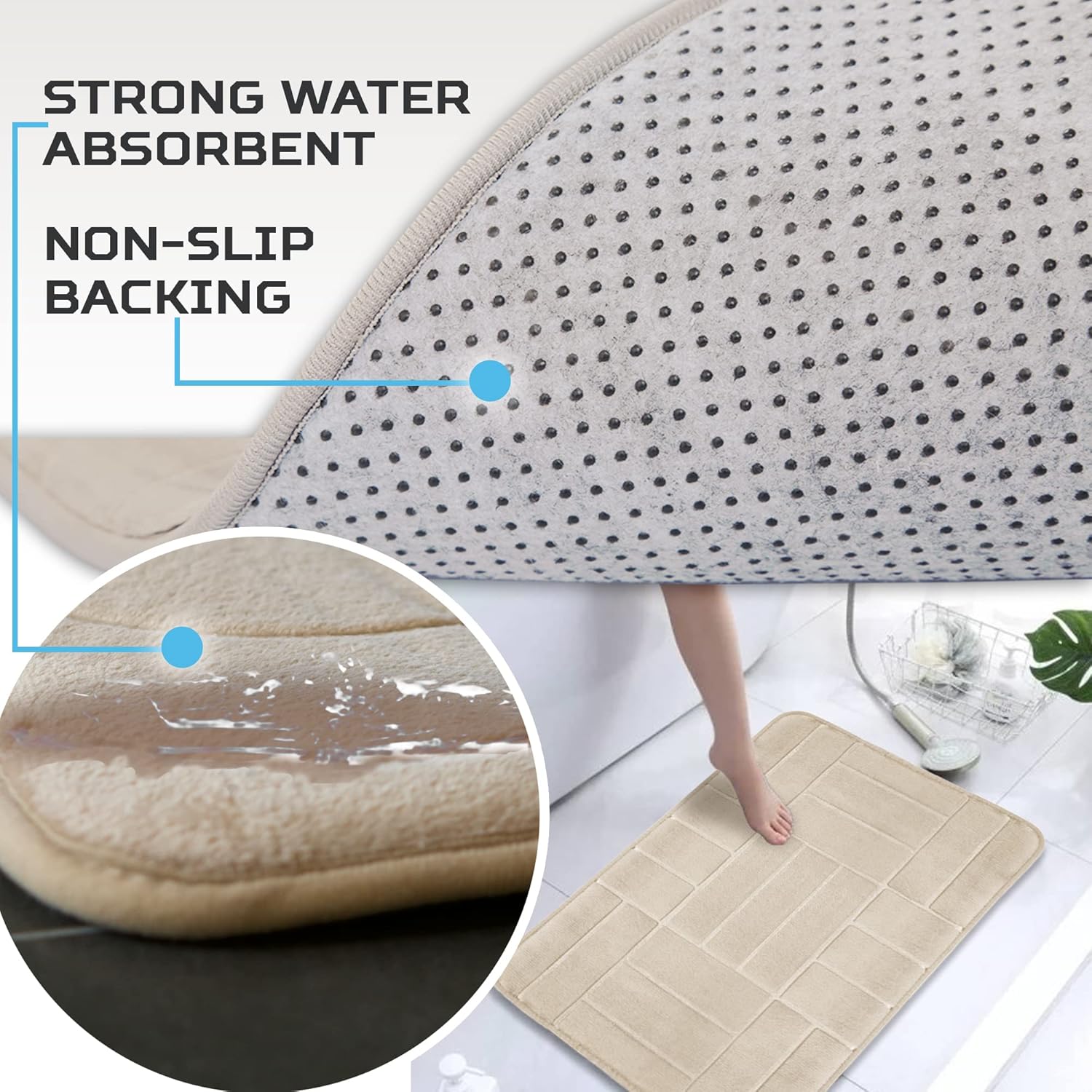 Bathroom Rug Set 5 Piece - Memory Foam Bathroom Mat Set, Soft and Comfortable, Non-Slip Thick Absorbent Bath Mats, Machine Washable, Beige