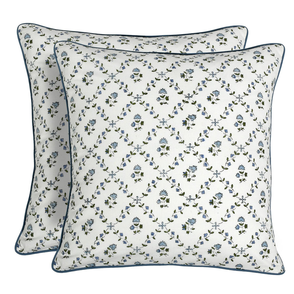 Ridhi Block Print Asparagus Green Pillow Cover 20" x 20" (Pack of 2) Decorative Couch Pillows for Living Room, Farmhouse Chic Boho Cute Outdoor Pillows Covers Gifts for Spring, Mother's Day