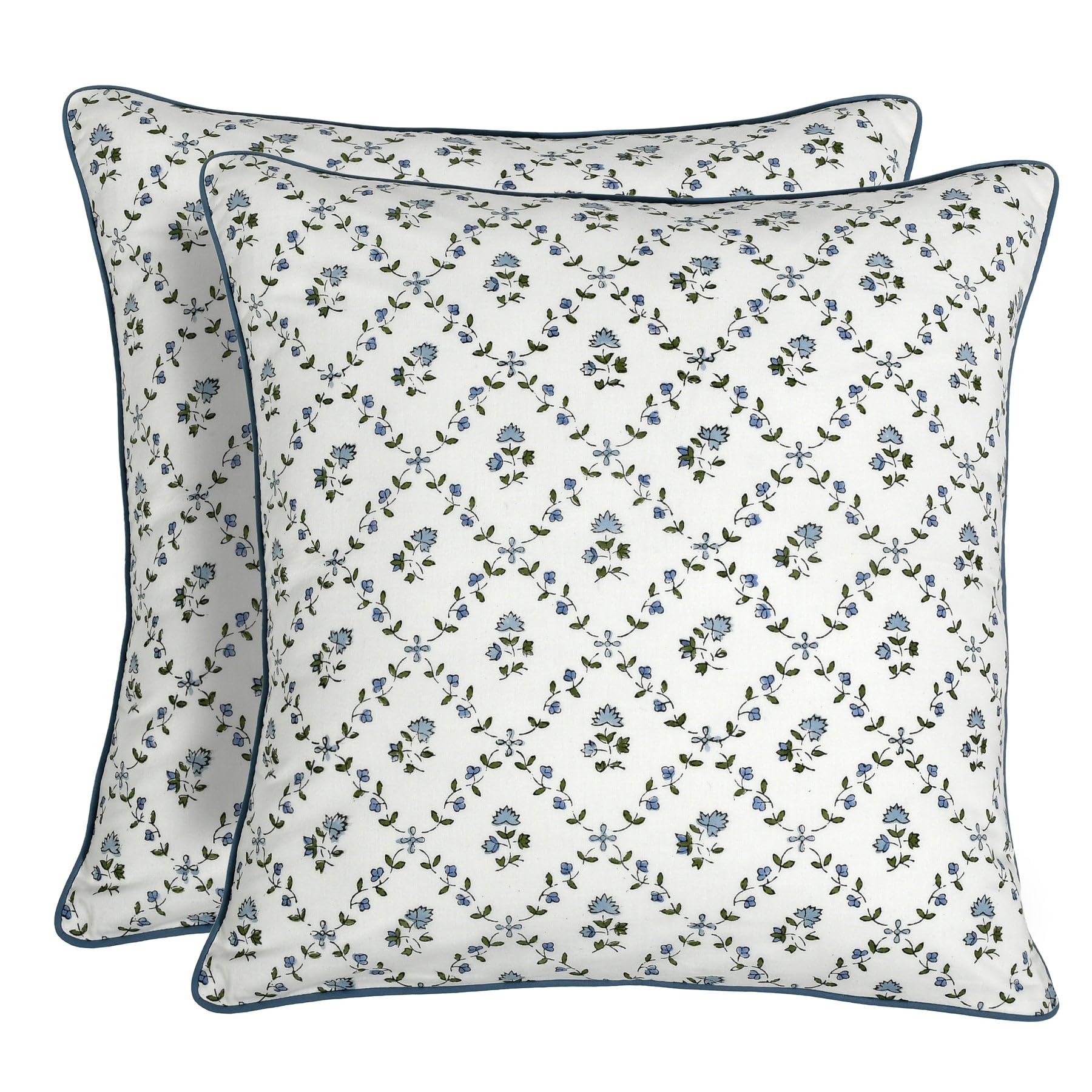 Ridhi Block Print Asparagus Green Pillow Cover 20" x 20" (Pack of 2) Decorative Couch Pillows for Living Room, Farmhouse Chic Boho Cute Outdoor Pillows Covers Gifts for Spring, Mother's Day