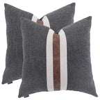 Set of 2 Leather Throw Pillow Covers Cotton Linen Decor Patchwork Pillow Cover Faux Leather Pillows Cover for Couch Sofa Living Room Bedroom,Beige 24"x24"