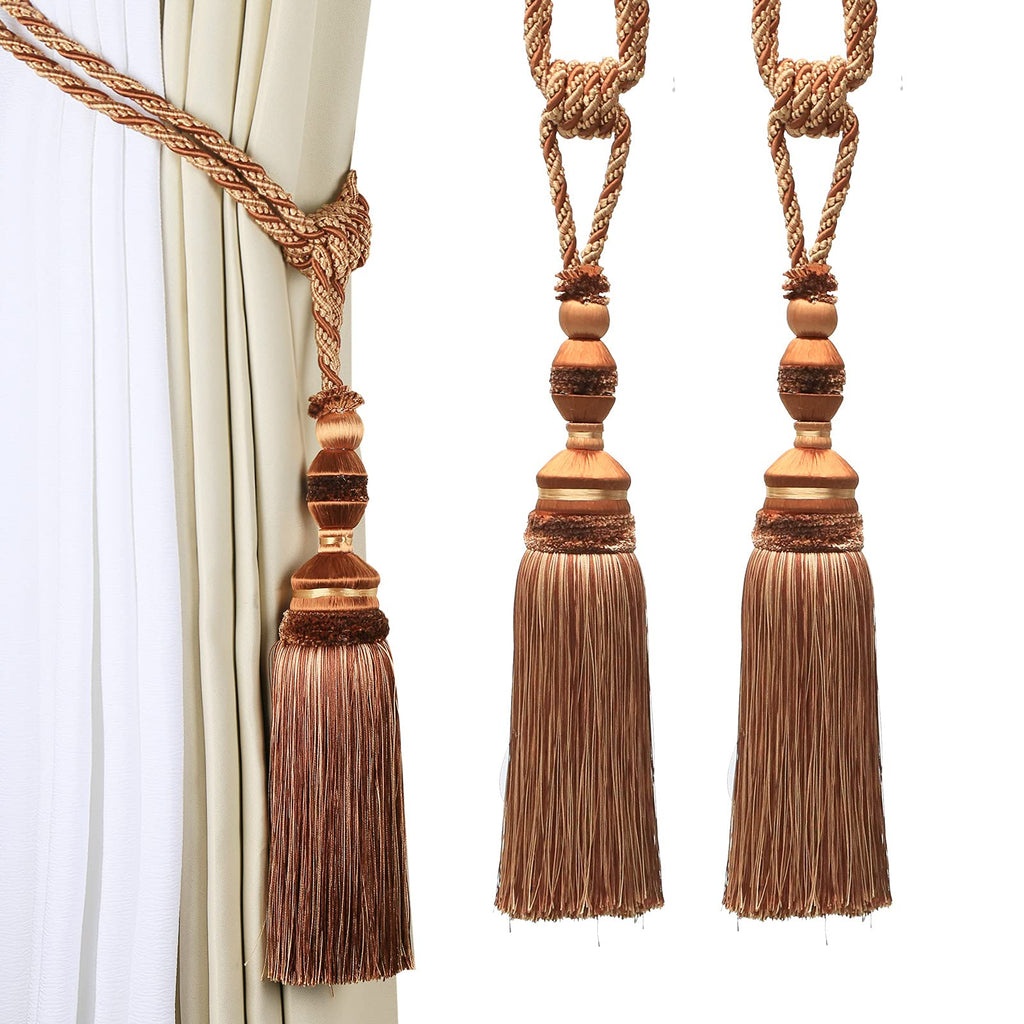 2Pcs Curtain Tiebacks Tassel Tie-Backs, Elegant Curtain Tie Backs Holdbacks for Decor-Light Coffee
