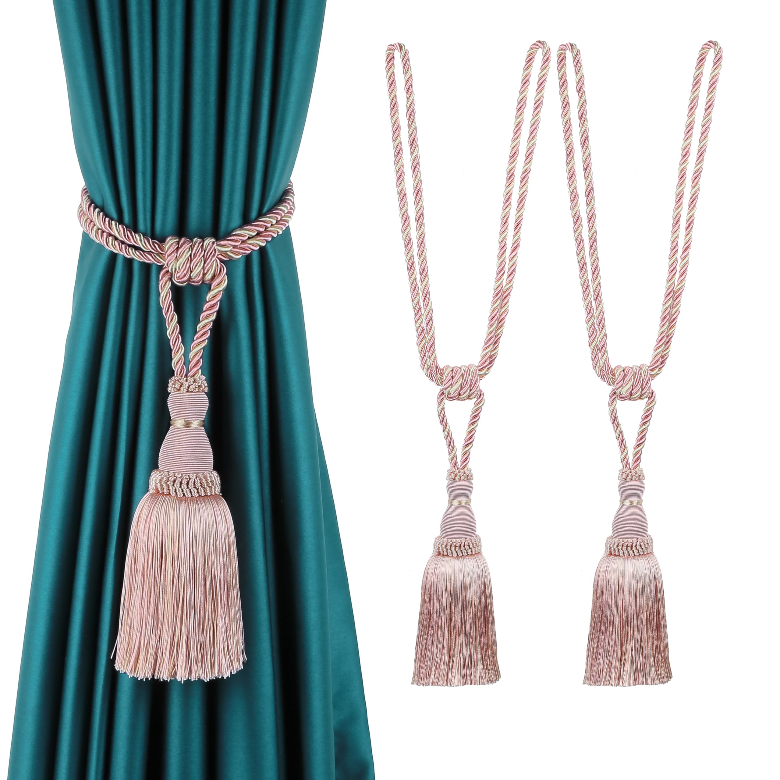 BEL AVENIR 2 Pack Curtain Tiebacks Tassel Drapery Tie-Backs Rope Handmade Holdbacks Home Office Hotel Decorative (Gold, 4 Pack)