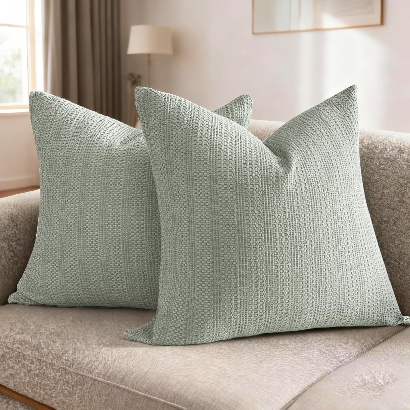 26x26 Pillow Covers Set of 2 Khaki Euro Shams Boho Decorative Throw Pillow Covers Cotton Large Square Pillowcase for Couch Bed
