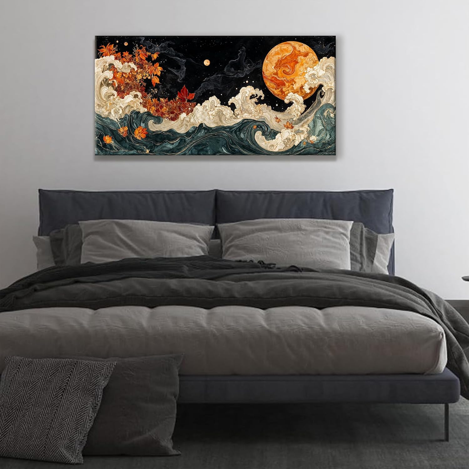 Suconvng Colorful Canvas Art Wall Decor Painting Picture Modern Boho Abstract Wall Art Prints Landscape Picture For Bedroom Bathroom Office Black Home Aesthetic Wall Decor 20" × 40" Ready To Hang