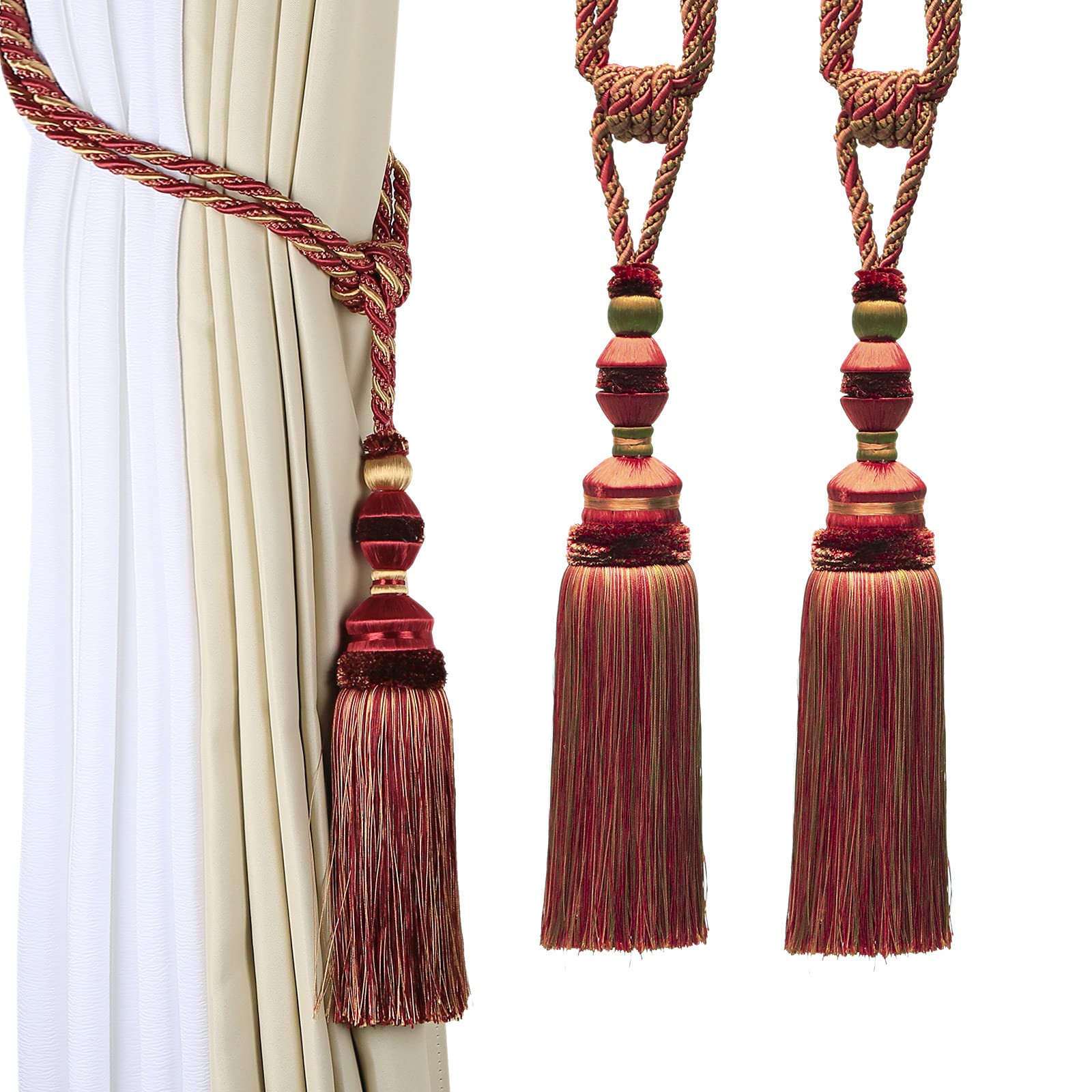 2Pcs Curtain Tiebacks Tassel Tie-Backs, Elegant Curtain Tie Backs Holdbacks for Decor-Light Coffee