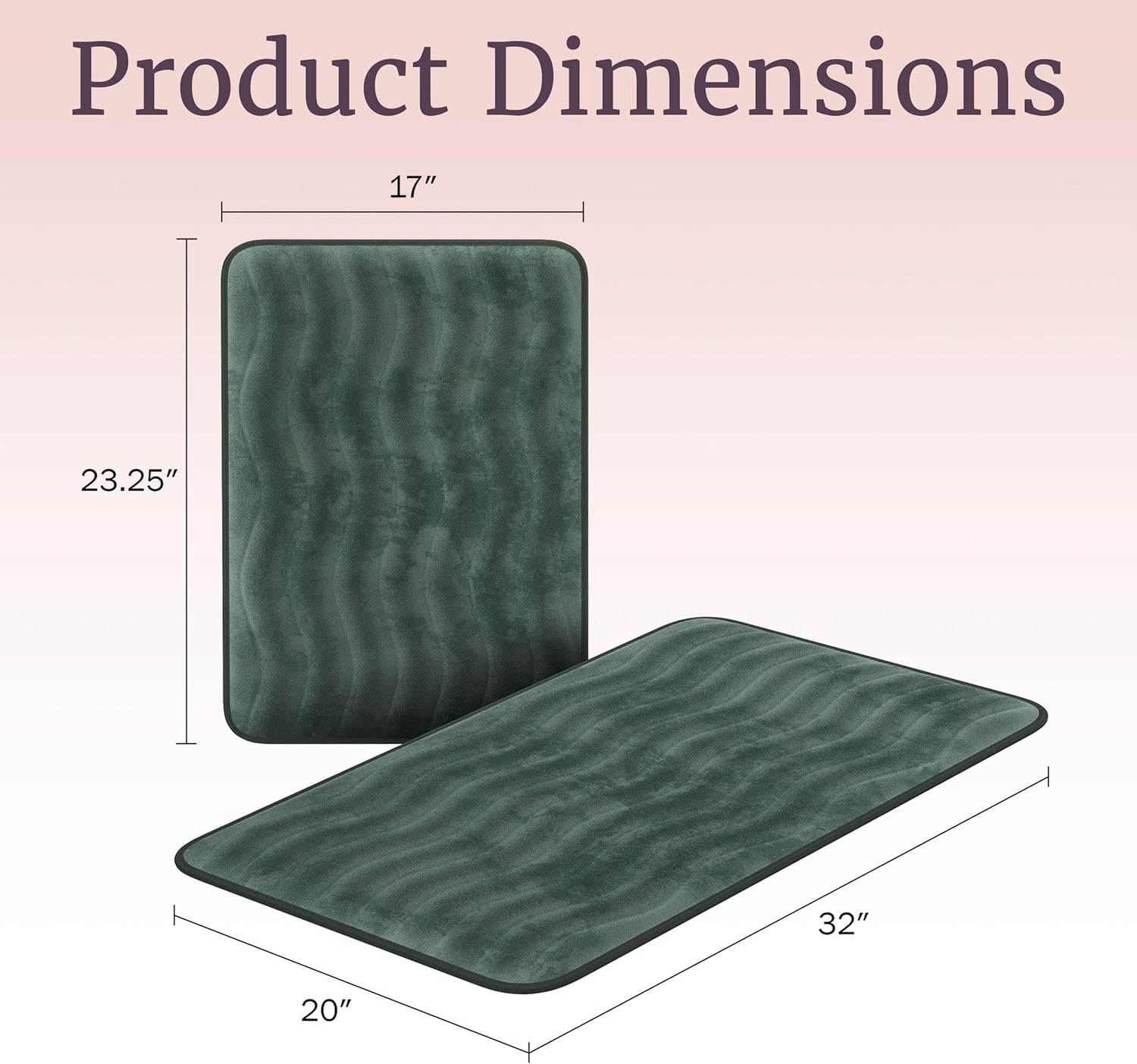 Lavish Home Bathroom Rug Set- 2-Piece Memory Foam Bath Mats-Wavy Microfiber Top-Non-Slip Absorbent Runner for Shower, Tub, Sink, or Kitchen (Green)