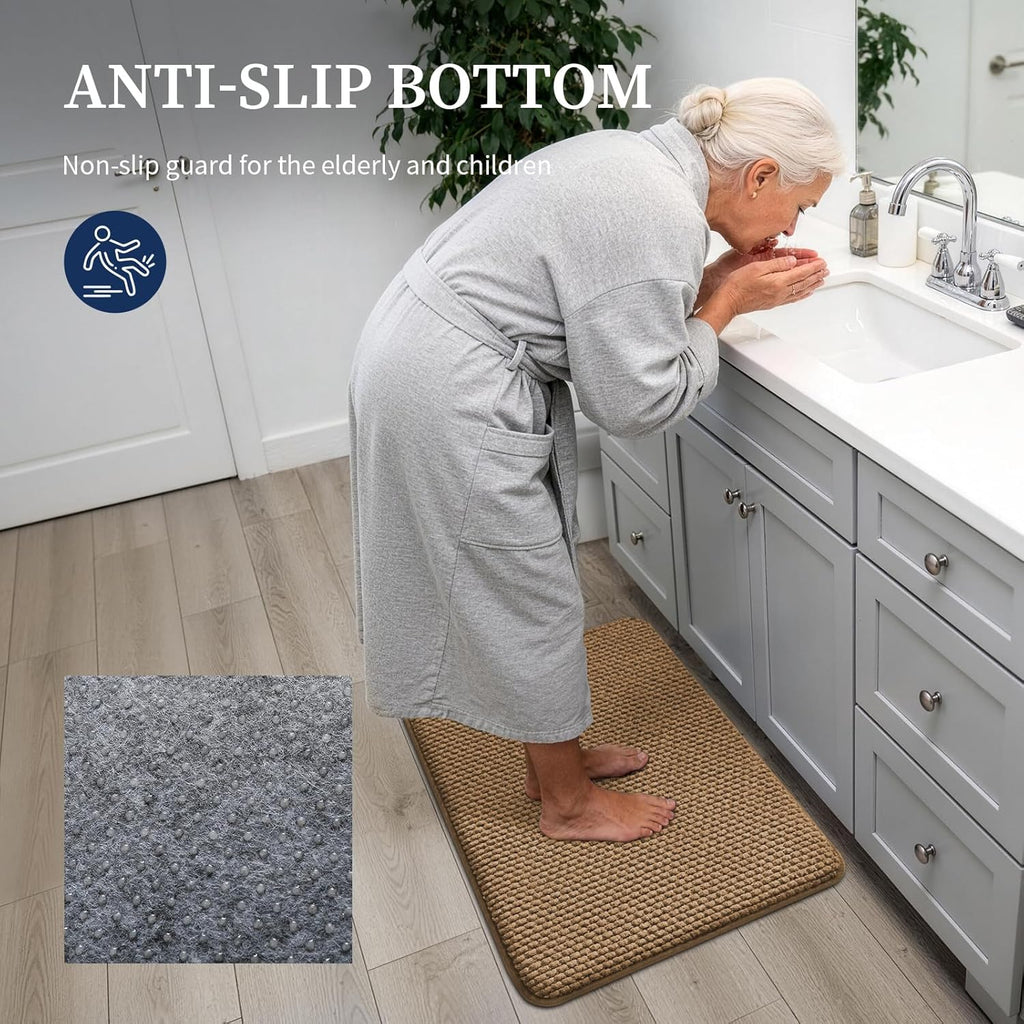 YIHOUSE Bathroom Rugs Set 5 Piece, Extra Soft Absorbent Chenille Bath Mats & U-Shaped Contour Toilet Rug, Non Slip Machine Washable Bath Mat for Shower Tub Sink, Beige
