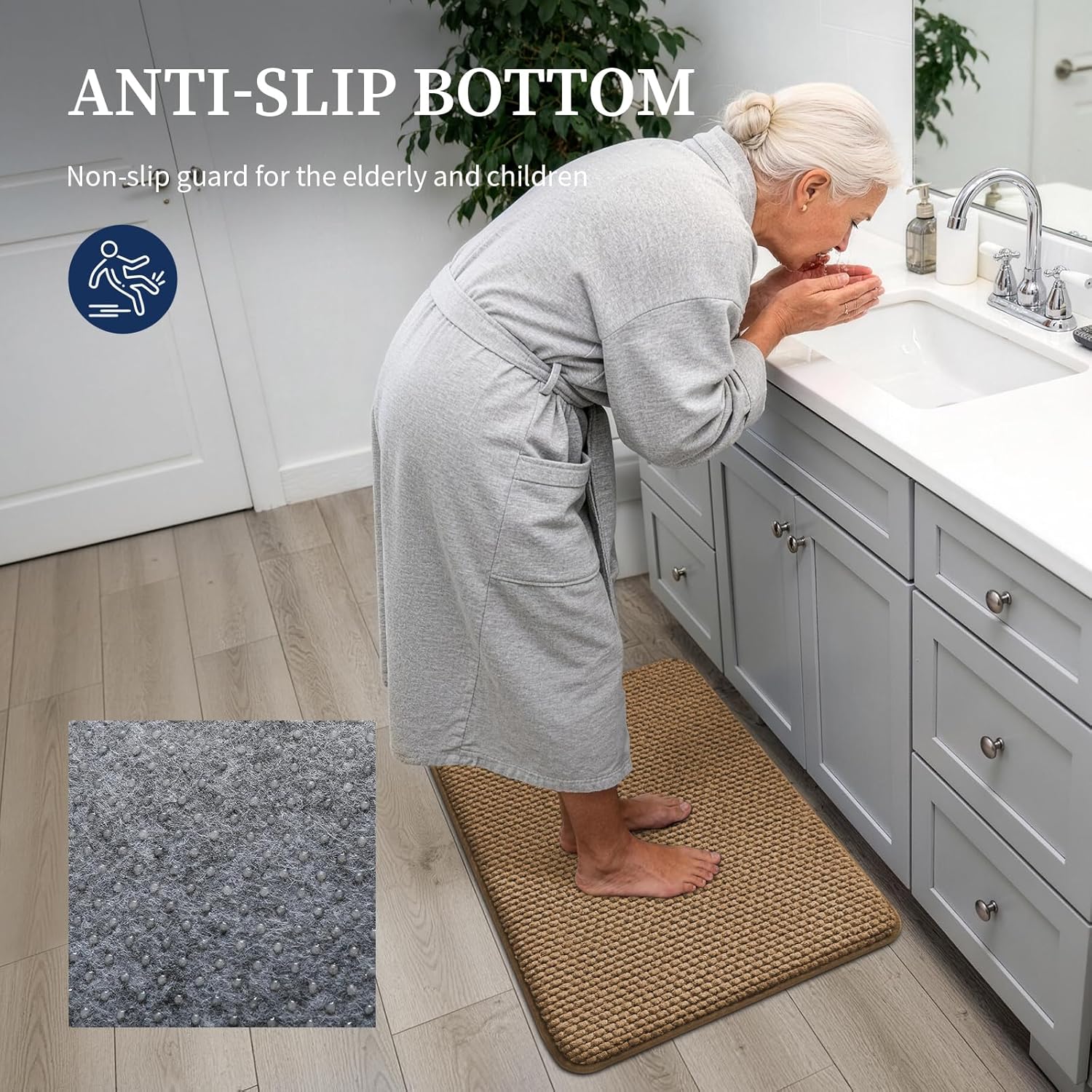 YIHOUSE Bathroom Rugs Set 5 Piece, Extra Soft Absorbent Chenille Bath Mats & U-Shaped Contour Toilet Rug, Non Slip Machine Washable Bath Mat for Shower Tub Sink, Beige