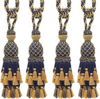 DÉCOPRO Lavish Large Curtain & Drapery, Hand Crafted Tassel Tieback, Tassel Length 11" (27.5cm), 34" (86cm) # TBIL1, Nautical Gold #1152 (Light Gold, Yellow Gold, Navy Blue) Set of 4