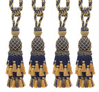 DÉCOPRO Lavish Large Curtain & Drapery, Hand Crafted Tassel Tieback, Tassel Length 11" (27.5cm), 34" (86cm) # TBIL1, Nautical Gold #1152 (Light Gold, Yellow Gold, Navy Blue) Set of 4