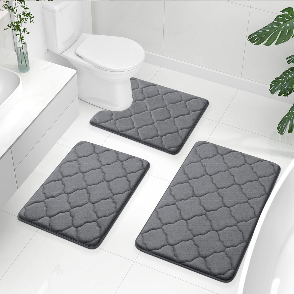OLANLY Memory Foam Bath Mat Set of 3 Piece, Bathroom Rugs and Toilet Rug U-Shaped, Ultra Soft and Absorbent, Comfortable, Non-Slip, Machine Washable, Shower and Home Decor Accessories, Peacock Blue